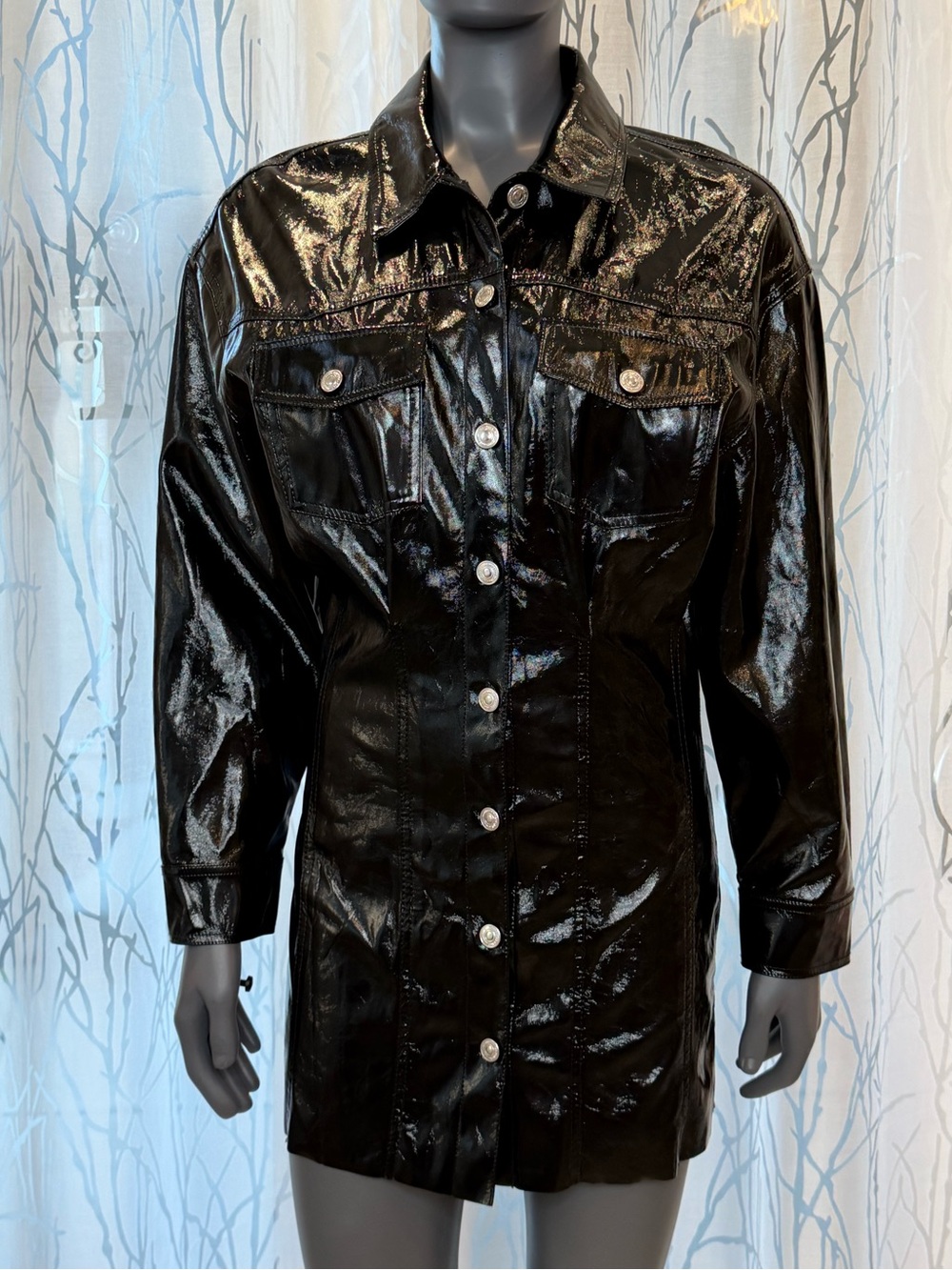 Zara "The Raeh" Faux Leather Patent Short Shirt Dress Black Shine Size M Mobwife